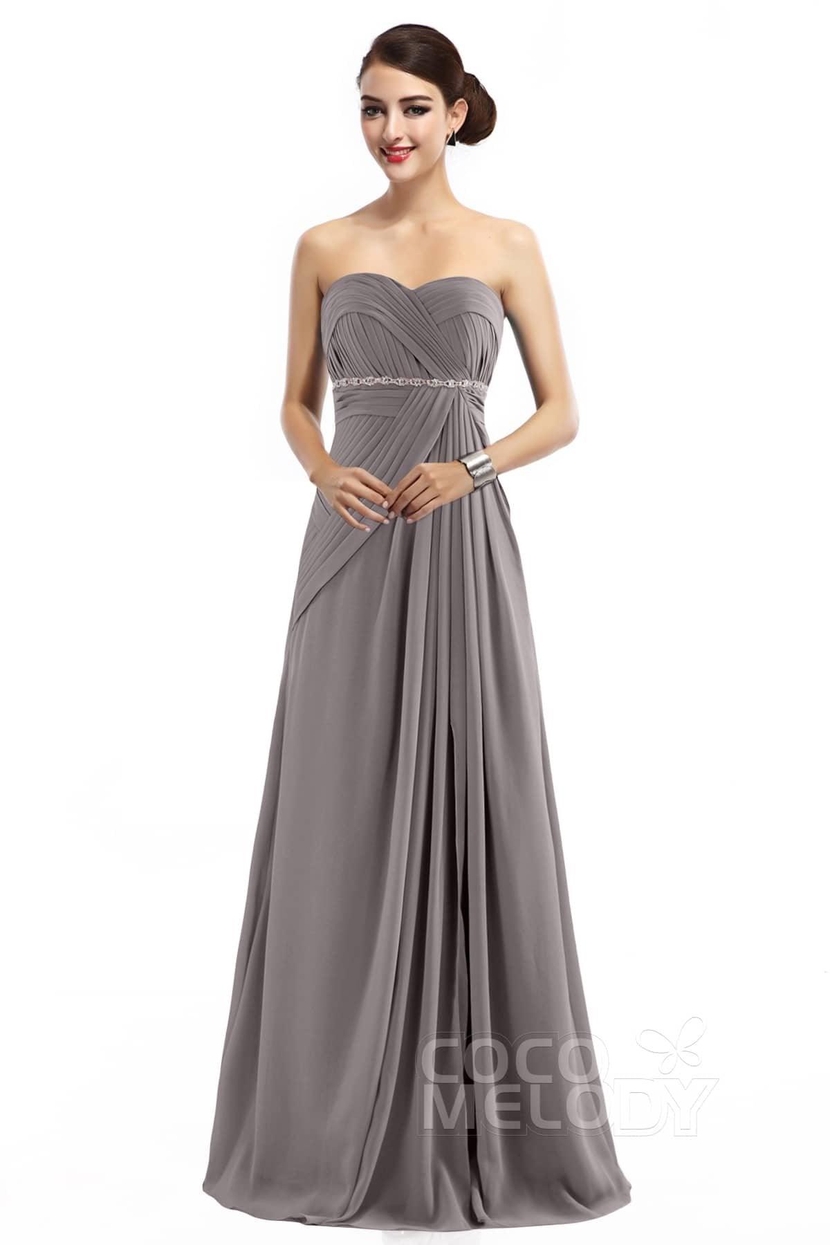 Sheath Floor Length Chiffon Bridesmaid Dress COZF14022 - COCOMELODY