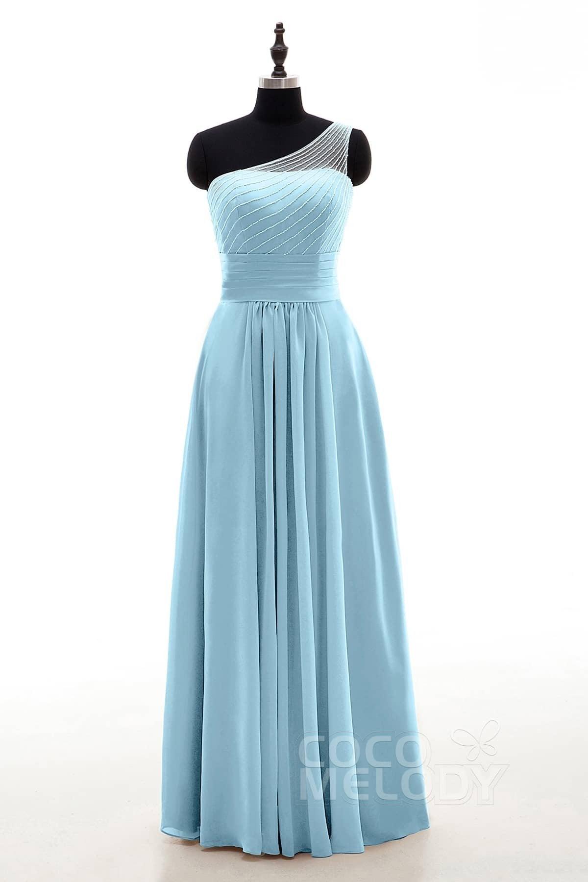 Sheath Floor Length Chiffon Bridesmaid Dress COZF1409A - COCOMELODY