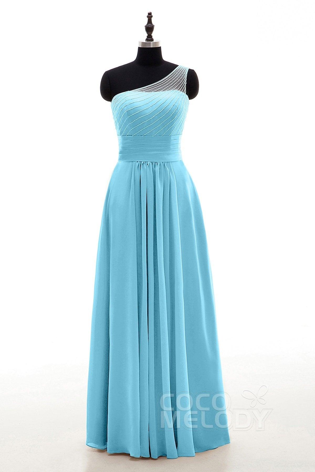 Sheath Floor Length Chiffon Bridesmaid Dress COZF1409A - COCOMELODY