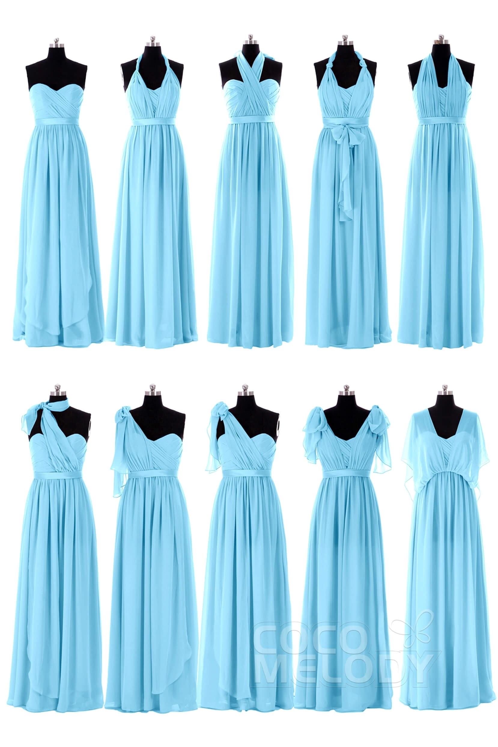 Sheath Floor Length Chiffon Bridesmaid Dress COZF140A1 - COCOMELODY