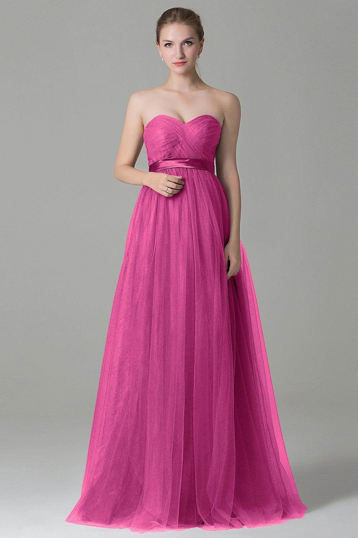 Sheath-Column Floor Length Tulle Bridesmaid Dress COZF1500B - COCOMELODY