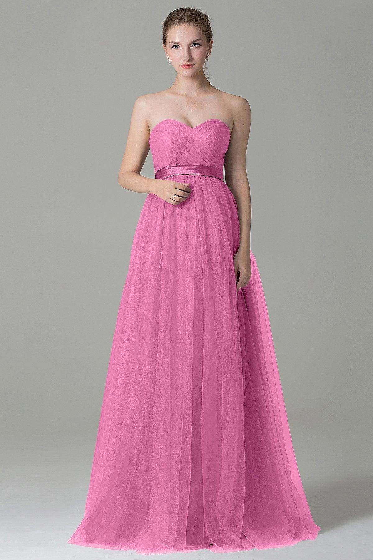 Sheath-Column Floor Length Tulle Bridesmaid Dress COZF1500B - COCOMELODY