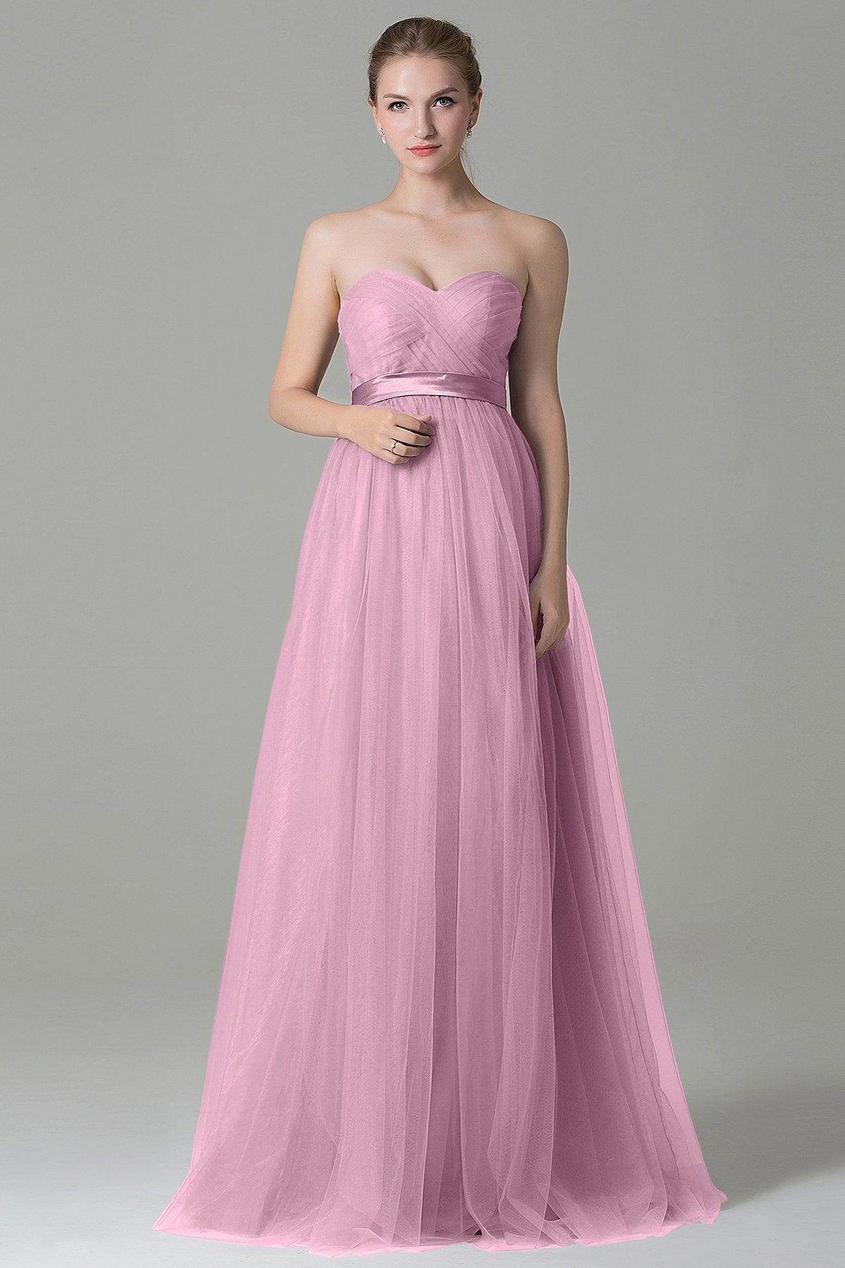 Sheath-Column Floor Length Tulle Bridesmaid Dress COZF1500B - COCOMELODY