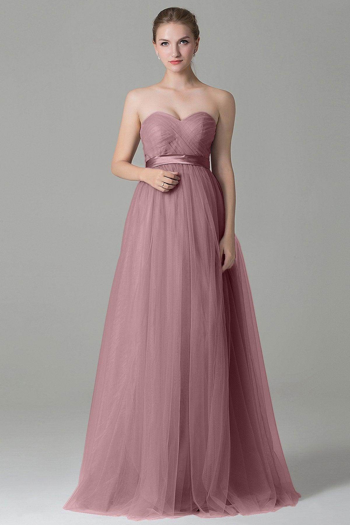 Sheath-Column Floor Length Tulle Bridesmaid Dress COZF1500B - COCOMELODY