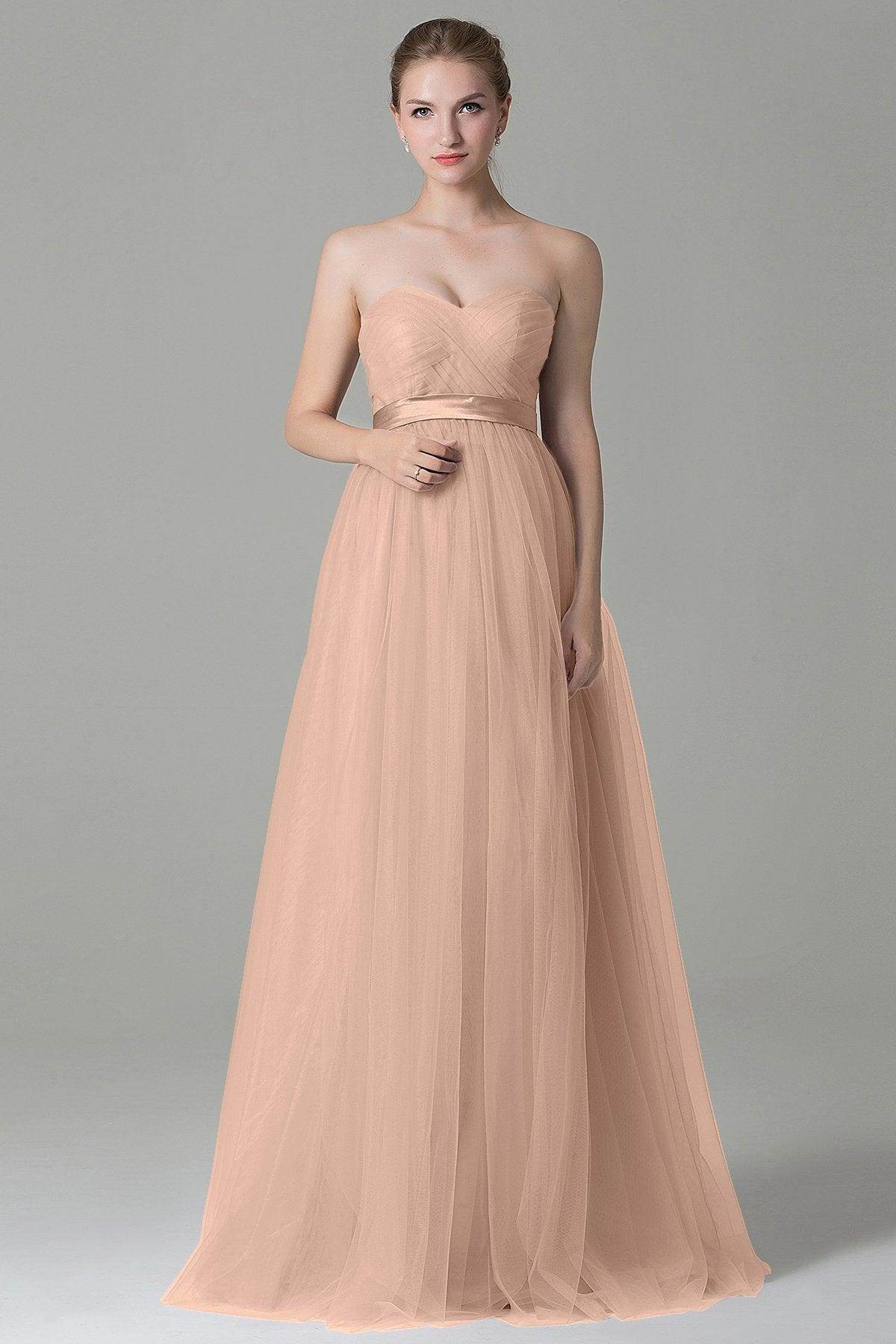 Sheath-Column Floor Length Tulle Bridesmaid Dress COZF1500B - COCOMELODY