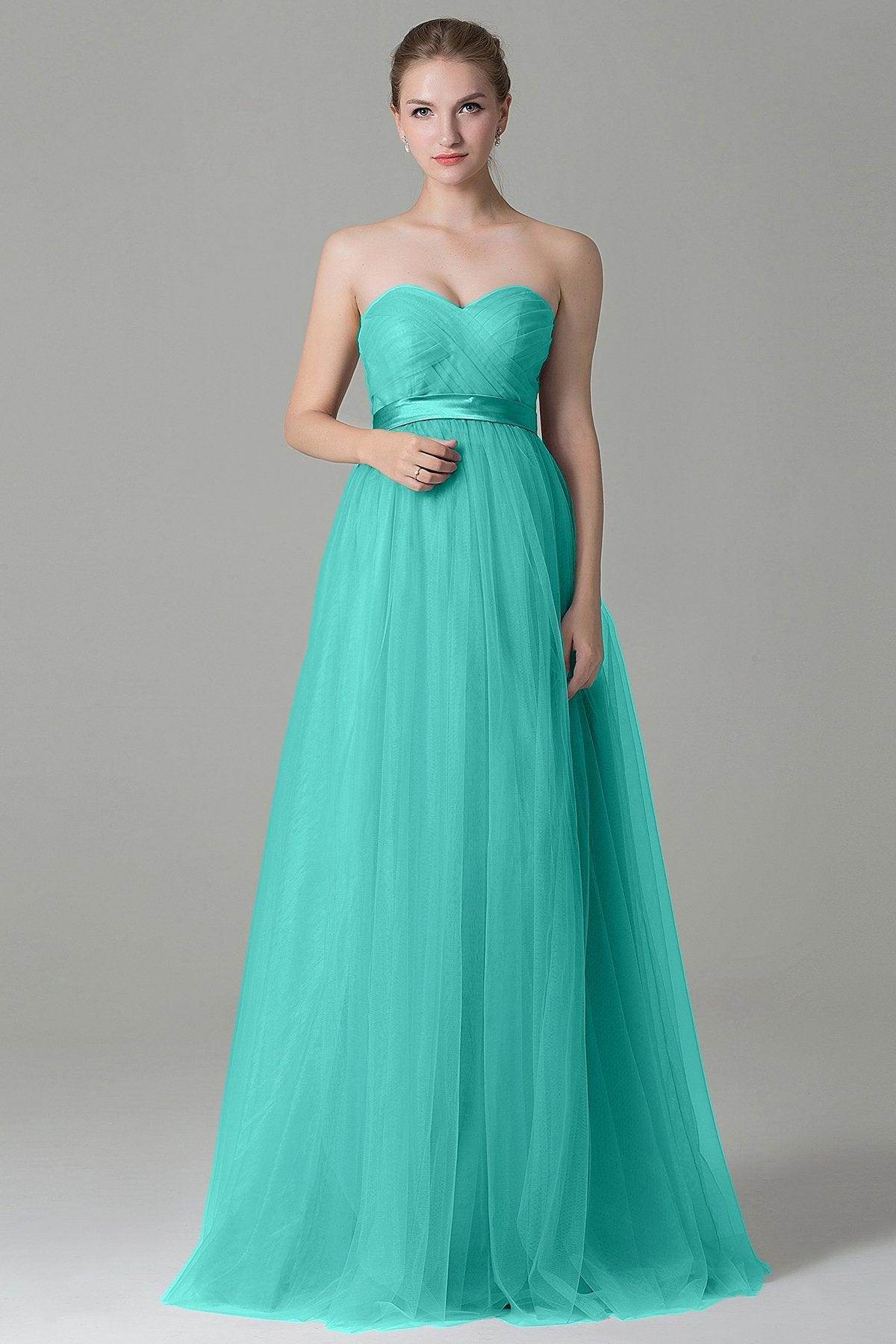 Sheath-Column Floor Length Tulle Bridesmaid Dress COZF1500B - COCOMELODY