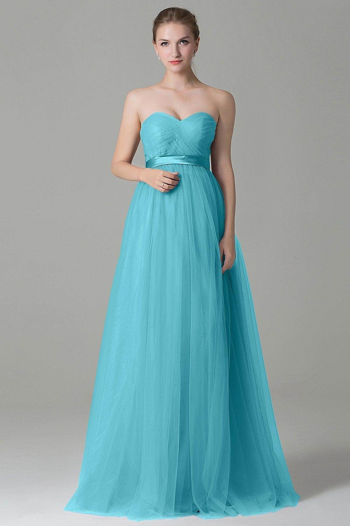 Sheath-Column Floor Length Tulle Bridesmaid Dress COZF1500B - COCOMELODY
