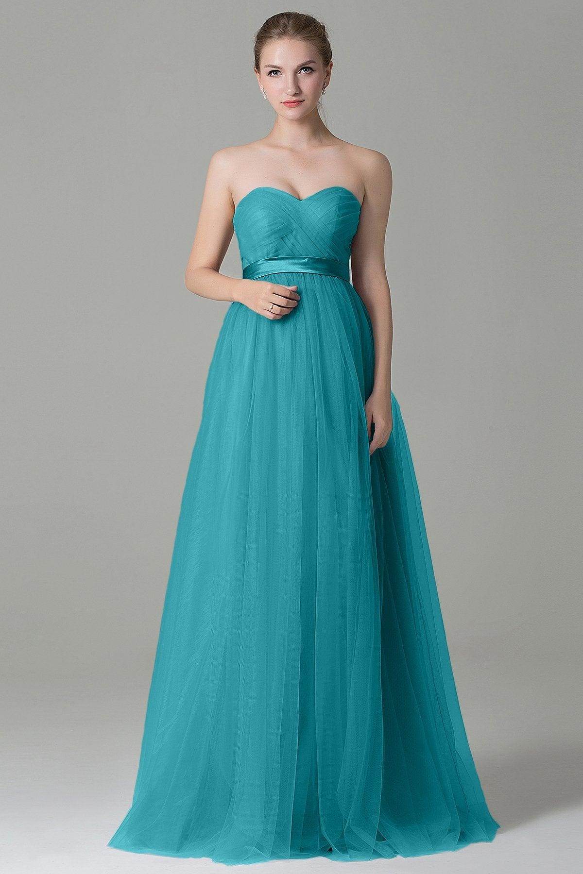 Sheath-Column Floor Length Tulle Bridesmaid Dress COZF1500B - COCOMELODY