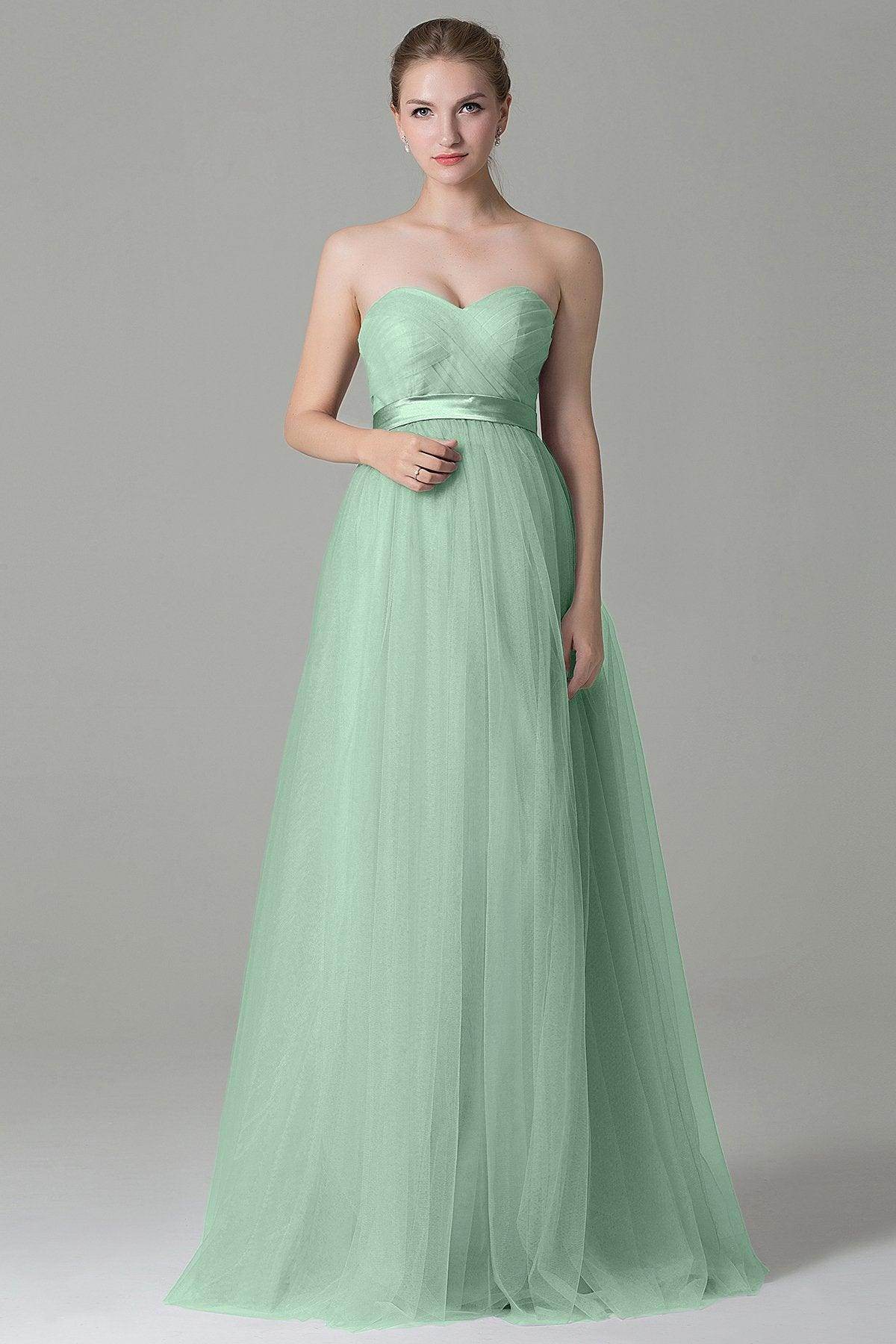 Sheath-Column Floor Length Tulle Bridesmaid Dress COZF1500B - COCOMELODY