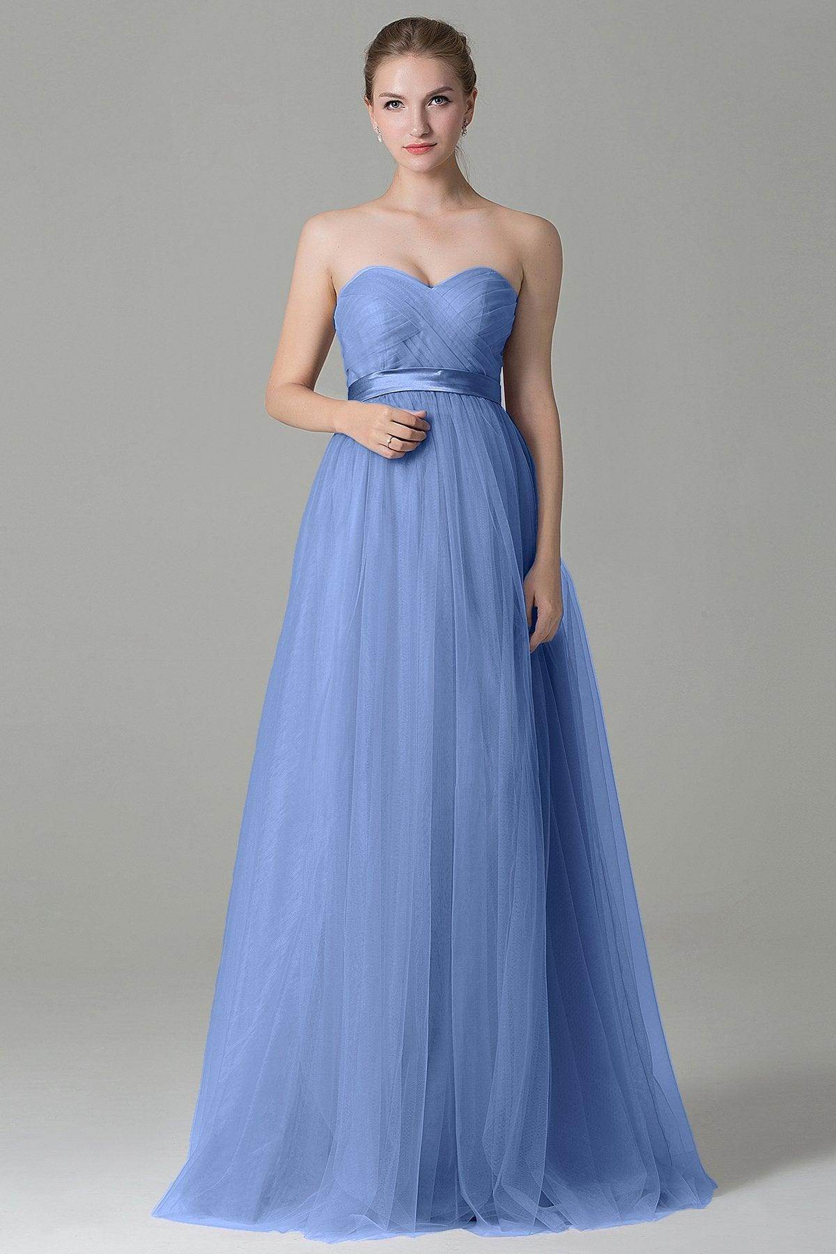 Sheath-Column Floor Length Tulle Bridesmaid Dress COZF1500B - COCOMELODY