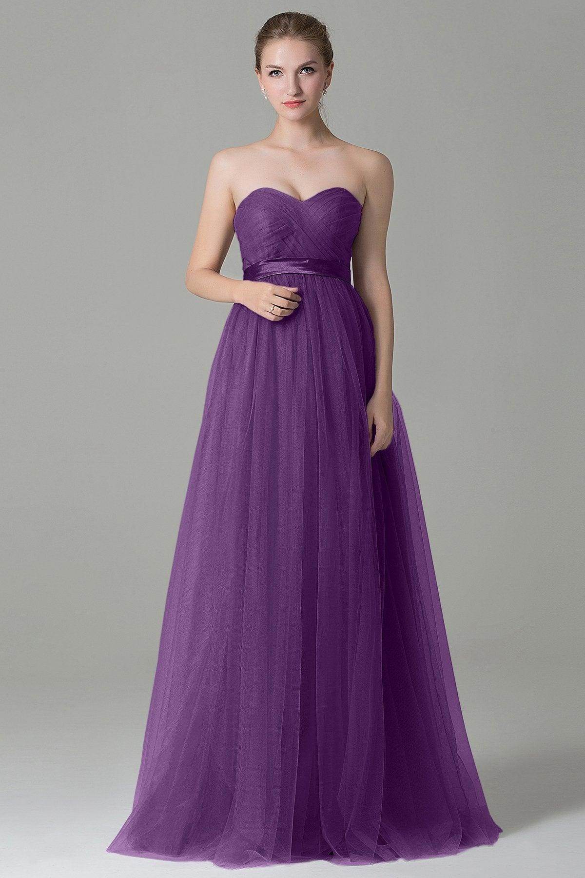Sheath-Column Floor Length Tulle Bridesmaid Dress COZF1500B - COCOMELODY