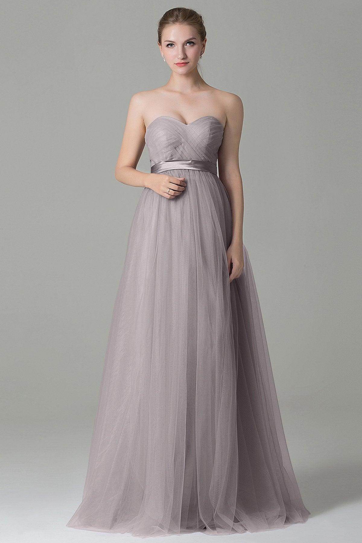 Sheath-Column Floor Length Tulle Bridesmaid Dress COZF1500B - COCOMELODY