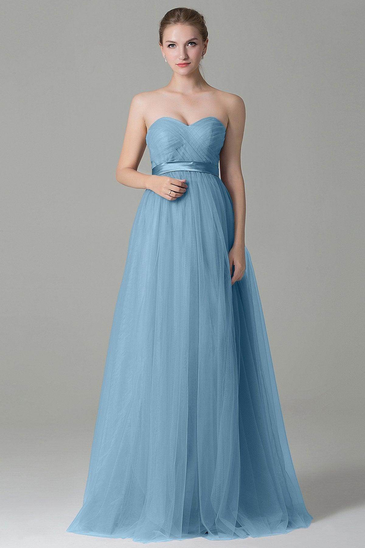 Sheath-Column Floor Length Tulle Bridesmaid Dress COZF1500B - COCOMELODY