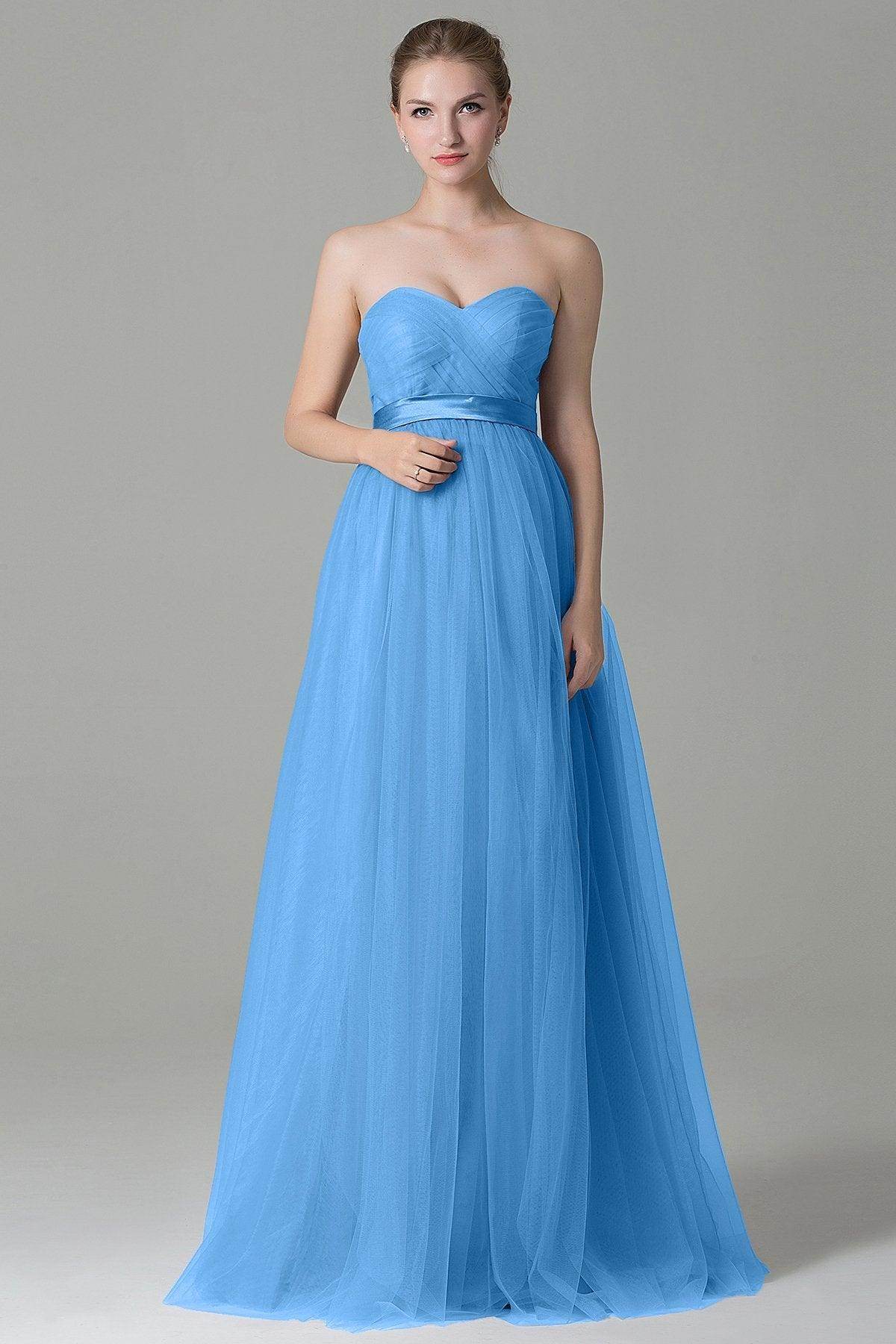 Sheath-Column Floor Length Tulle Bridesmaid Dress COZF1500B - COCOMELODY