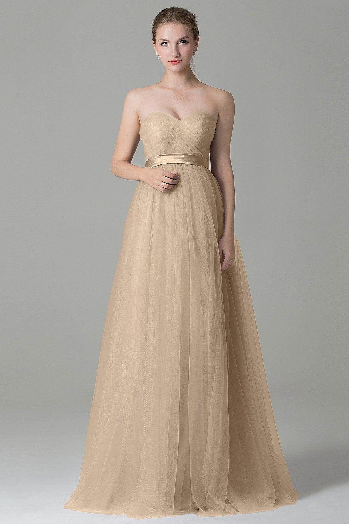 Sheath-Column Floor Length Tulle Bridesmaid Dress COZF1500B - COCOMELODY