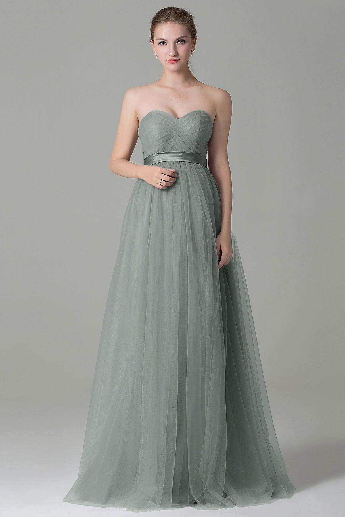 Sheath-Column Floor Length Tulle Bridesmaid Dress COZF1500B - COCOMELODY