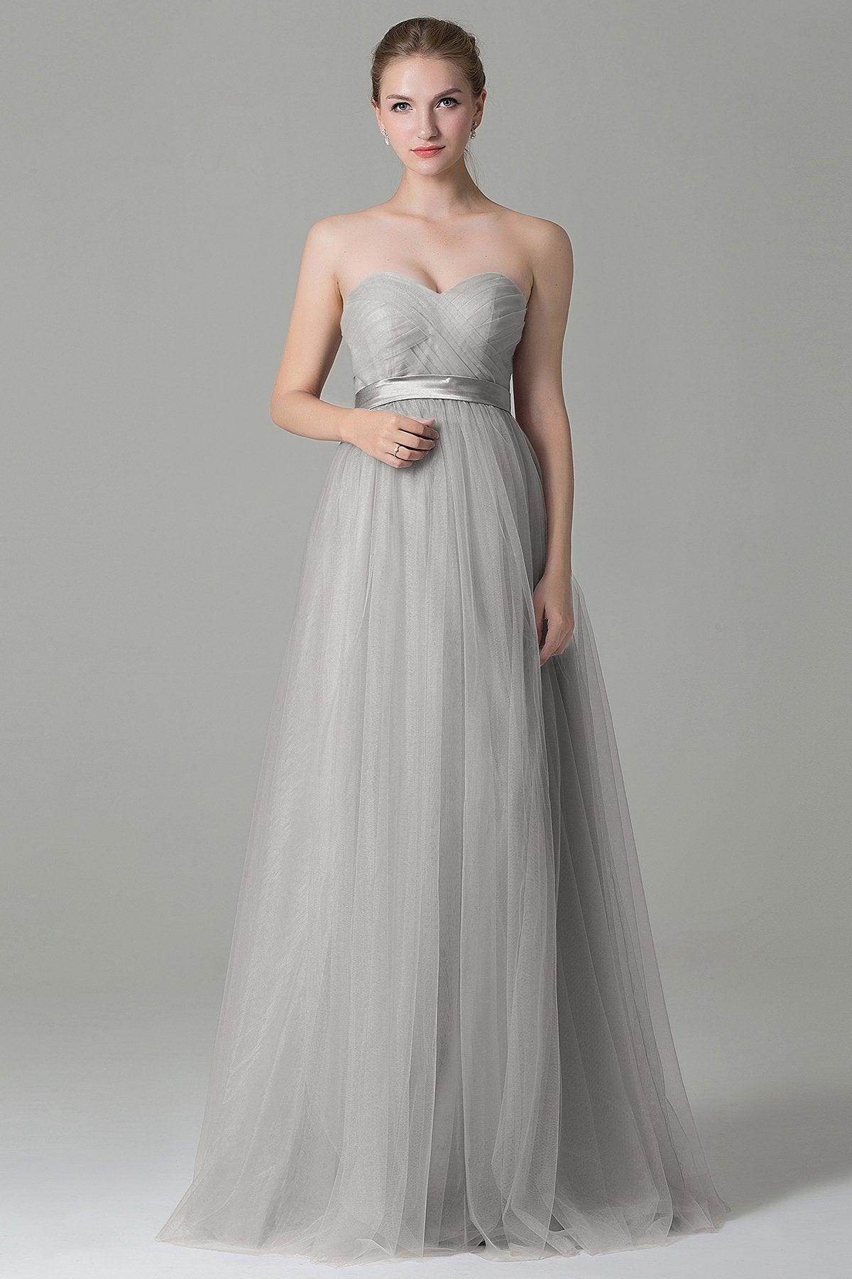 Sheath-Column Floor Length Tulle Bridesmaid Dress COZF1500B - COCOMELODY
