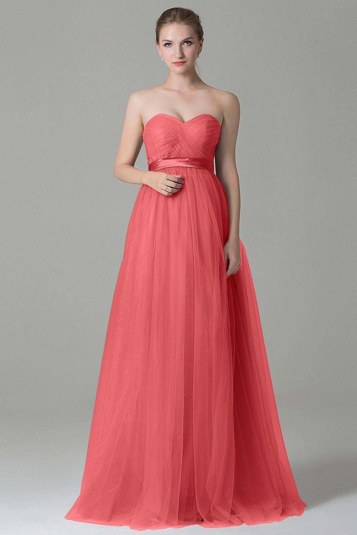 Sheath-Column Floor Length Tulle Bridesmaid Dress COZF1500B - COCOMELODY