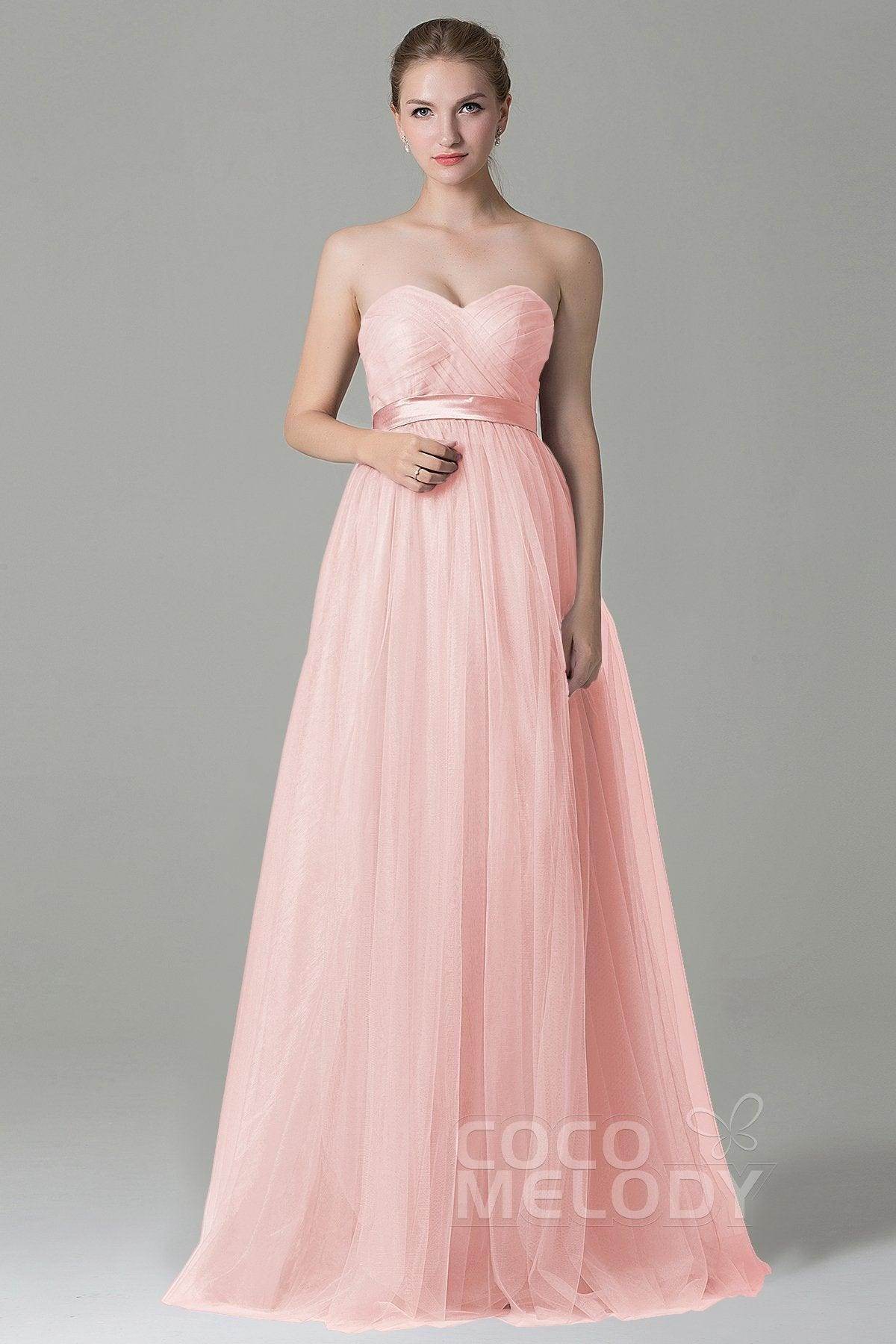 Sheath-Column Floor Length Tulle Bridesmaid Dress COZF1500B - COCOMELODY