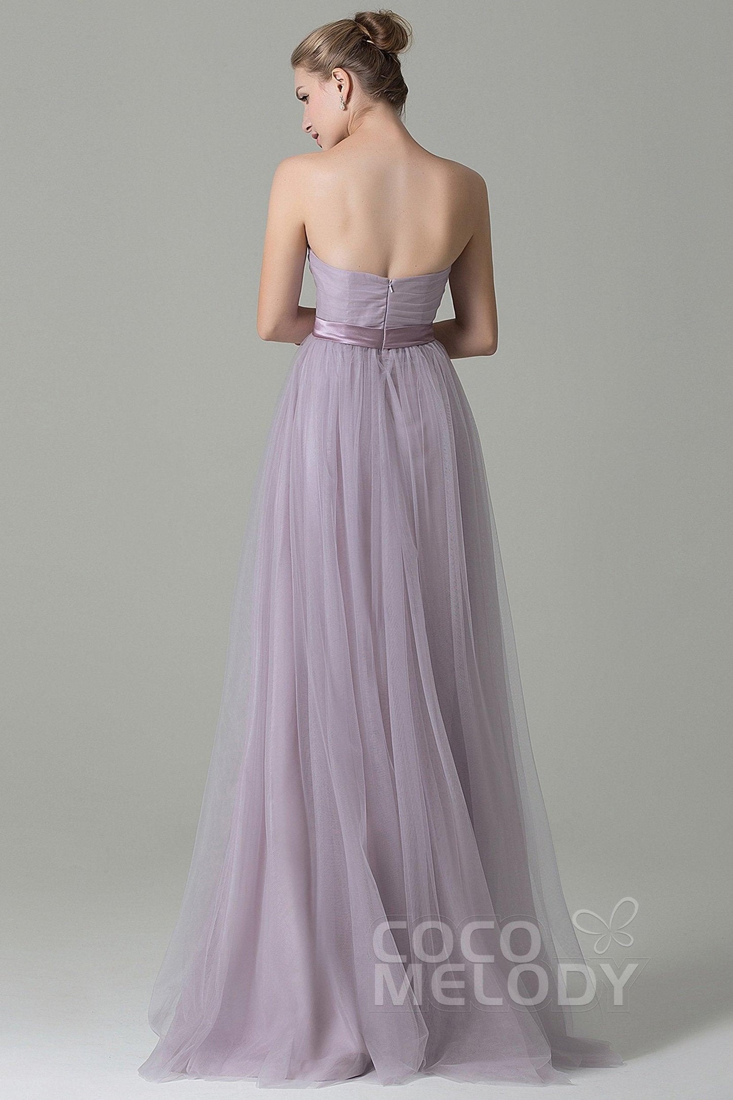 Sheath-Column Floor Length Tulle Bridesmaid Dress COZF1500B