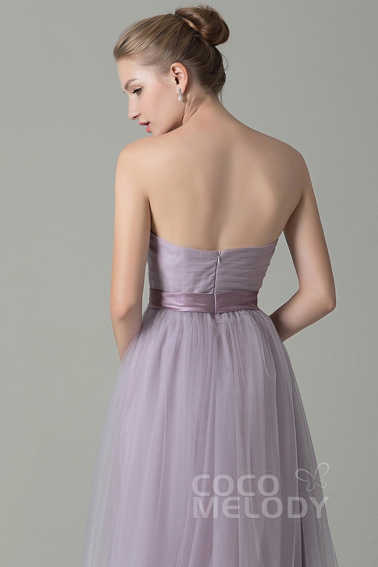 Sheath-Column Floor Length Tulle Bridesmaid Dress COZF1500B