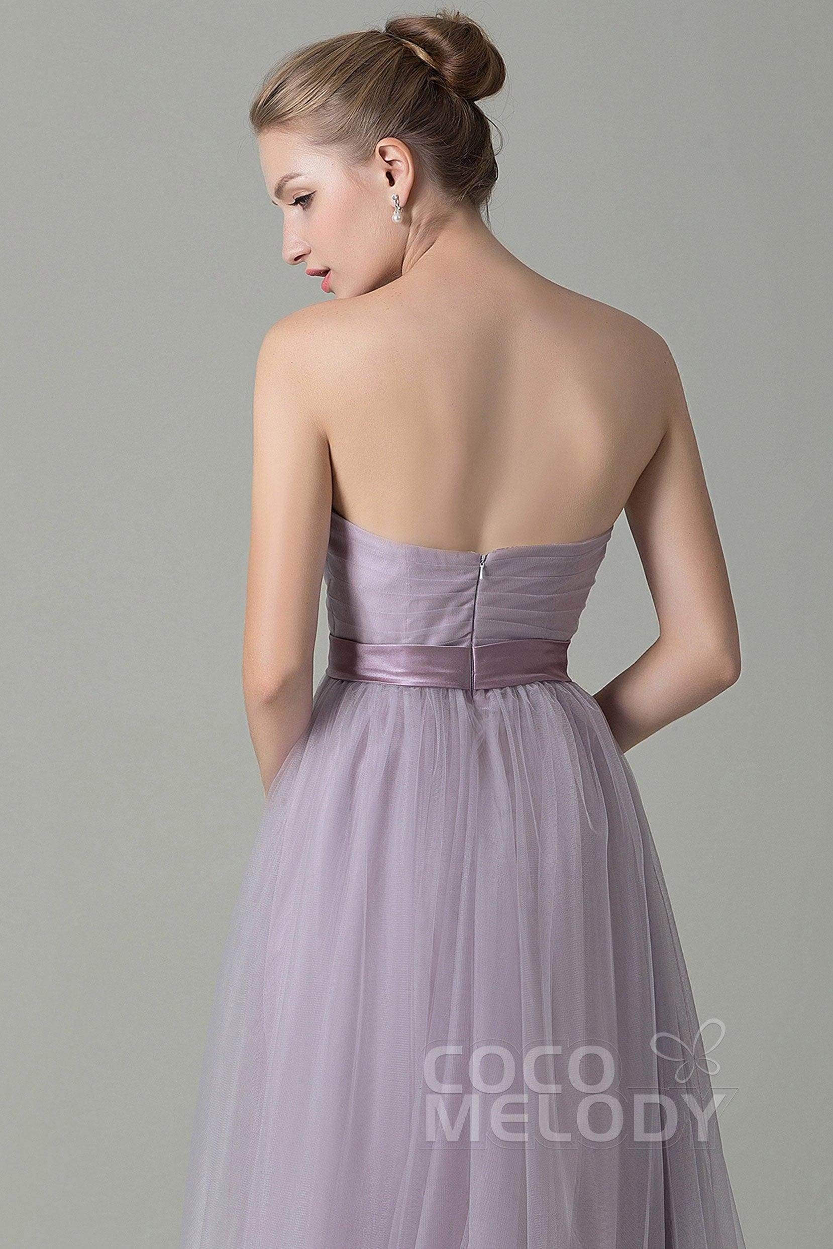 Sheath-Column Floor Length Tulle Bridesmaid Dress COZF1500B - COCOMELODY