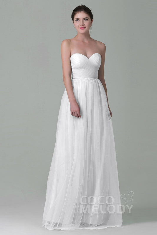 Sheath-Column Floor Length Tulle Bridesmaid Dress COZF1500E