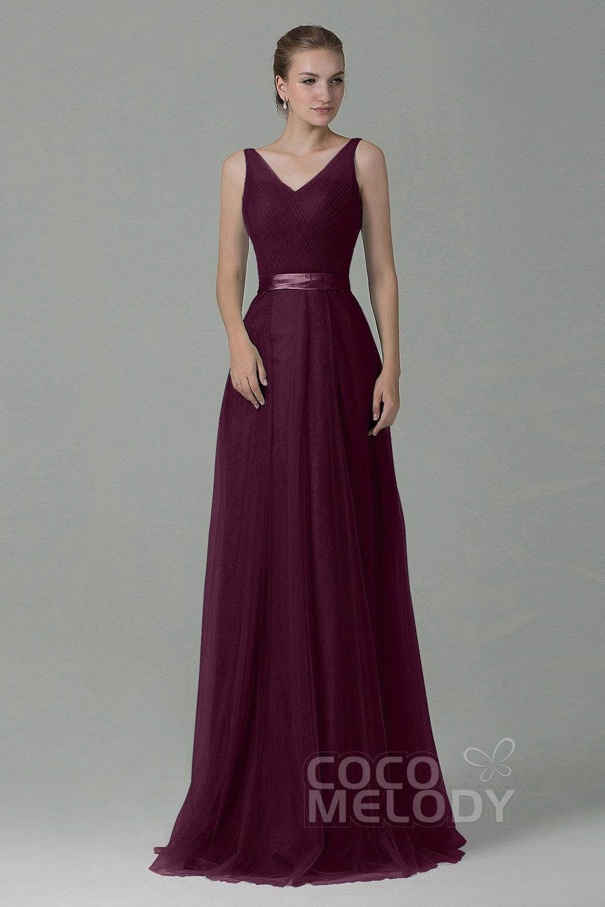 Sheath-Column Floor Length Tulle Bridesmaid Dress COZF1500F - COCOMELODY