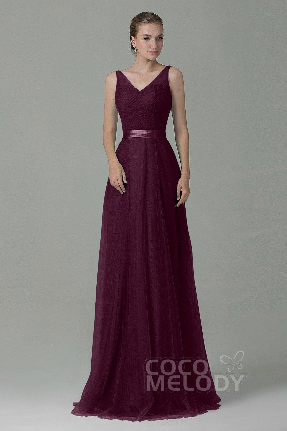 Sheath-Column Floor Length Tulle Bridesmaid Dress COZF1500F - COCOMELODY