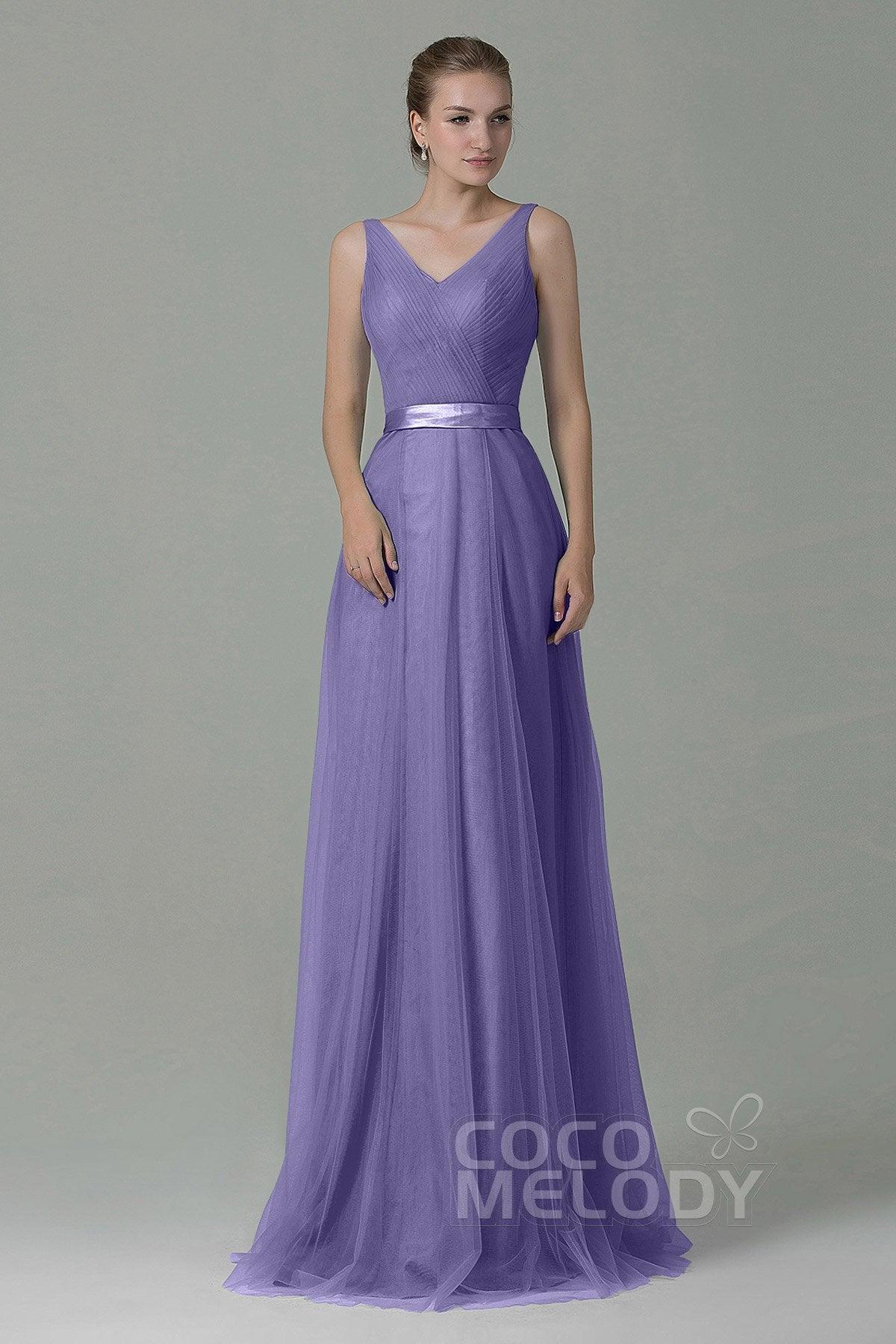 Sheath-Column Floor Length Tulle Bridesmaid Dress COZF1500F - COCOMELODY