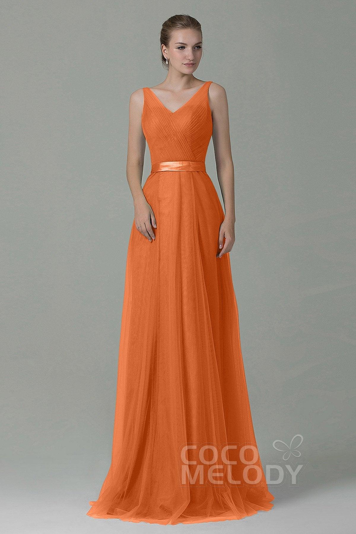 Sheath-Column Floor Length Tulle Bridesmaid Dress COZF1500F - COCOMELODY