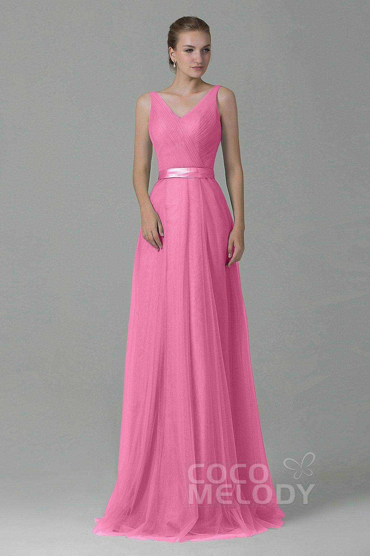 Sheath-Column Floor Length Tulle Bridesmaid Dress COZF1500F - COCOMELODY