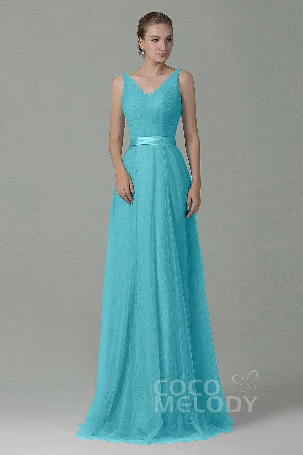 Sheath-Column Floor Length Tulle Bridesmaid Dress COZF1500F - COCOMELODY