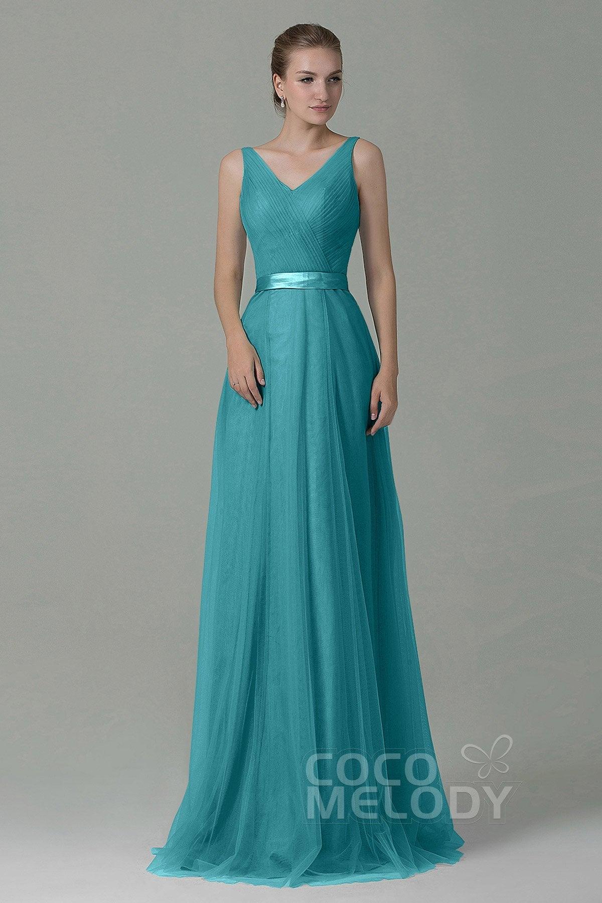 Sheath-Column Floor Length Tulle Bridesmaid Dress COZF1500F - COCOMELODY