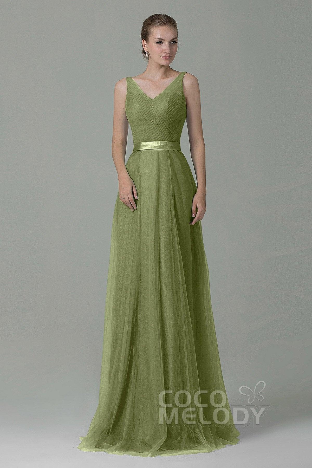 Sheath-Column Floor Length Tulle Bridesmaid Dress COZF1500F - COCOMELODY