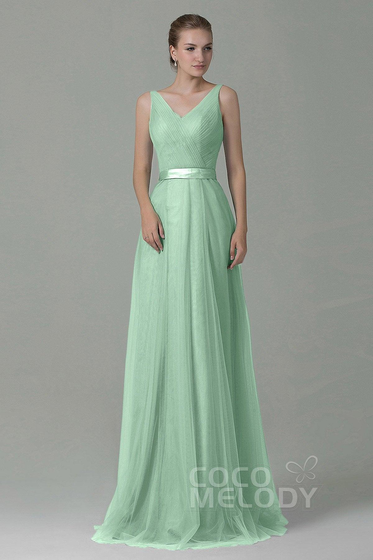 Sheath-Column Floor Length Tulle Bridesmaid Dress COZF1500F - COCOMELODY
