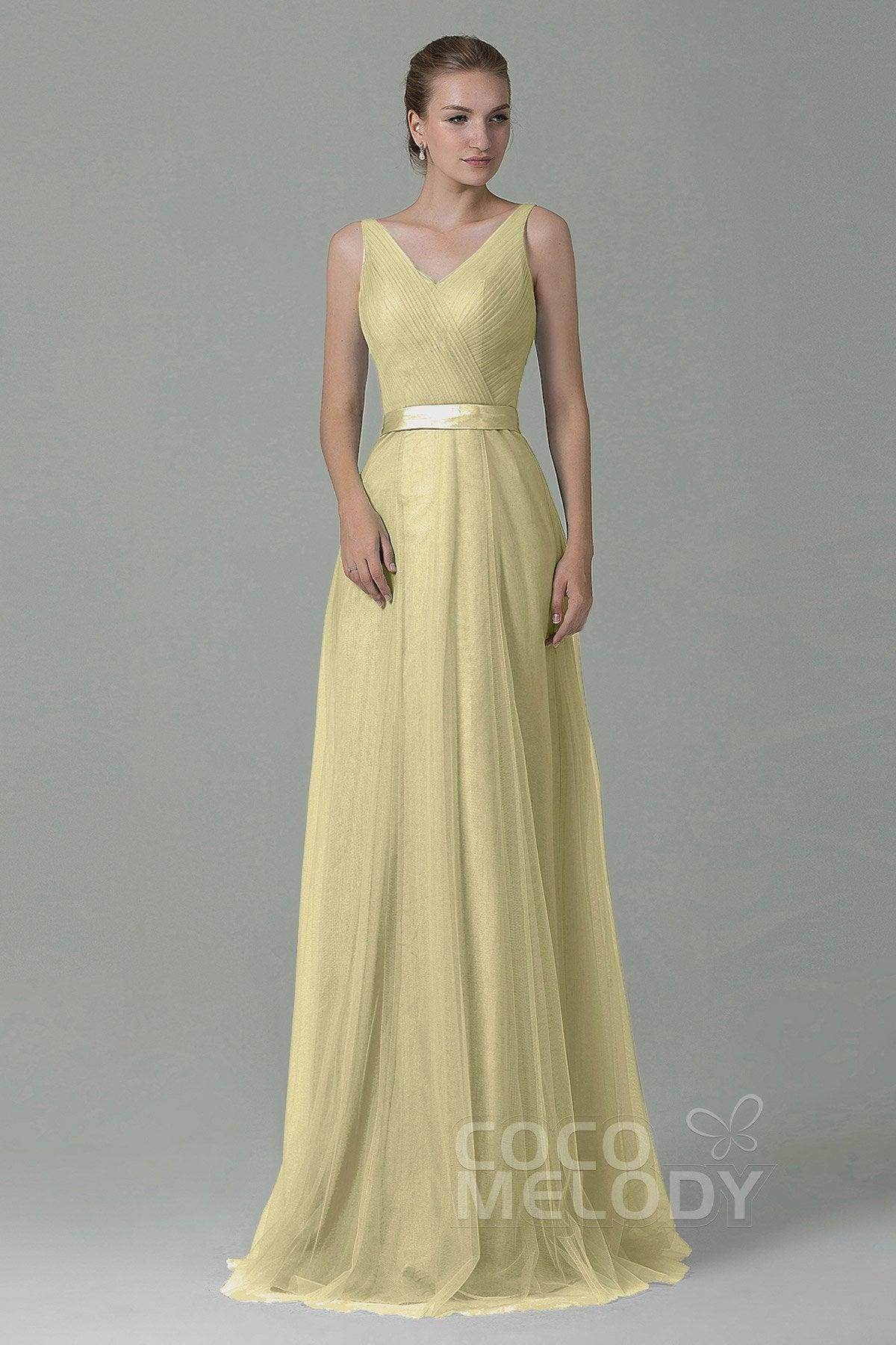 Sheath-Column Floor Length Tulle Bridesmaid Dress COZF1500F - COCOMELODY