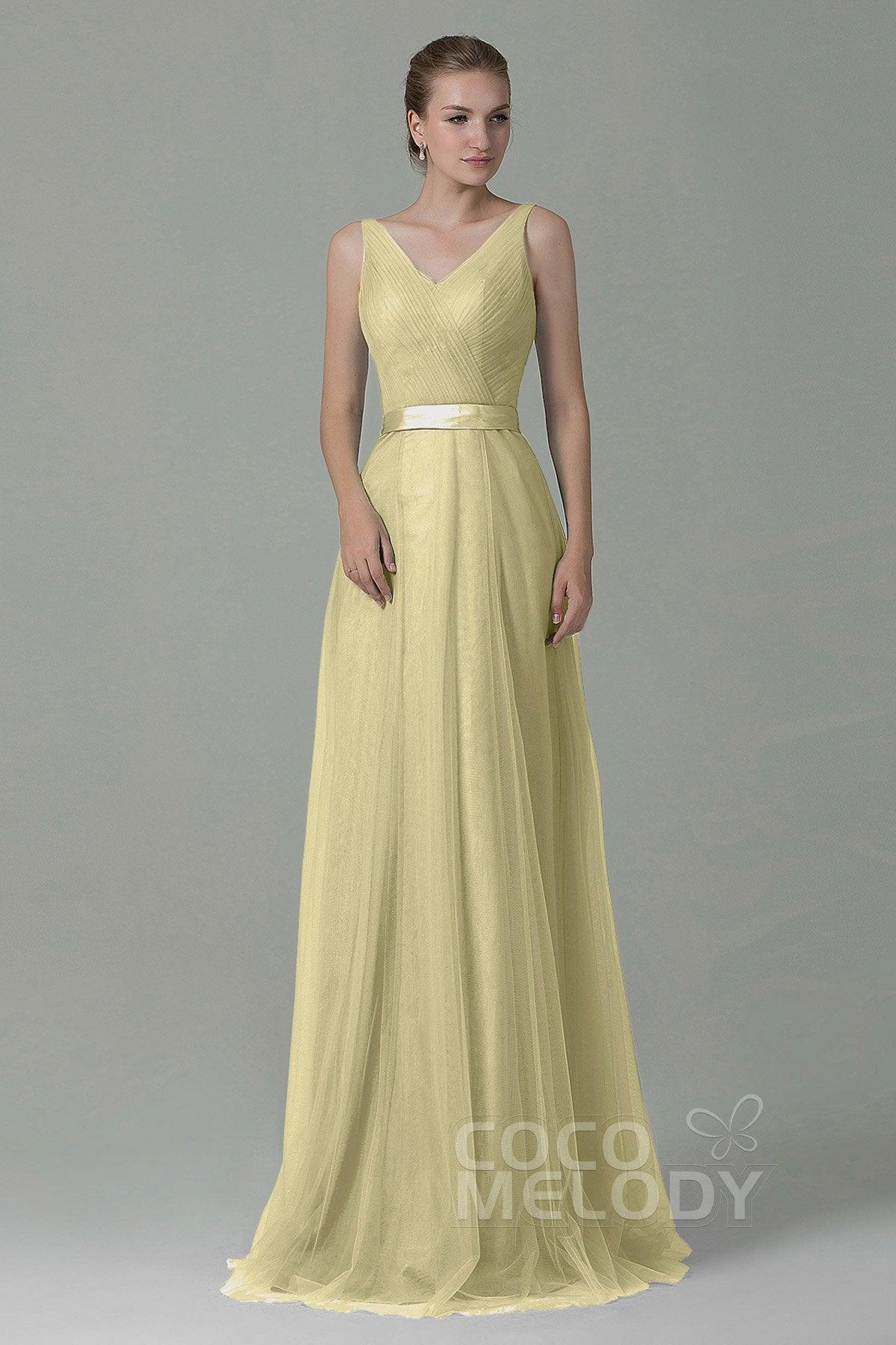 Sheath-Column Floor Length Tulle Bridesmaid Dress COZF1500F - COCOMELODY