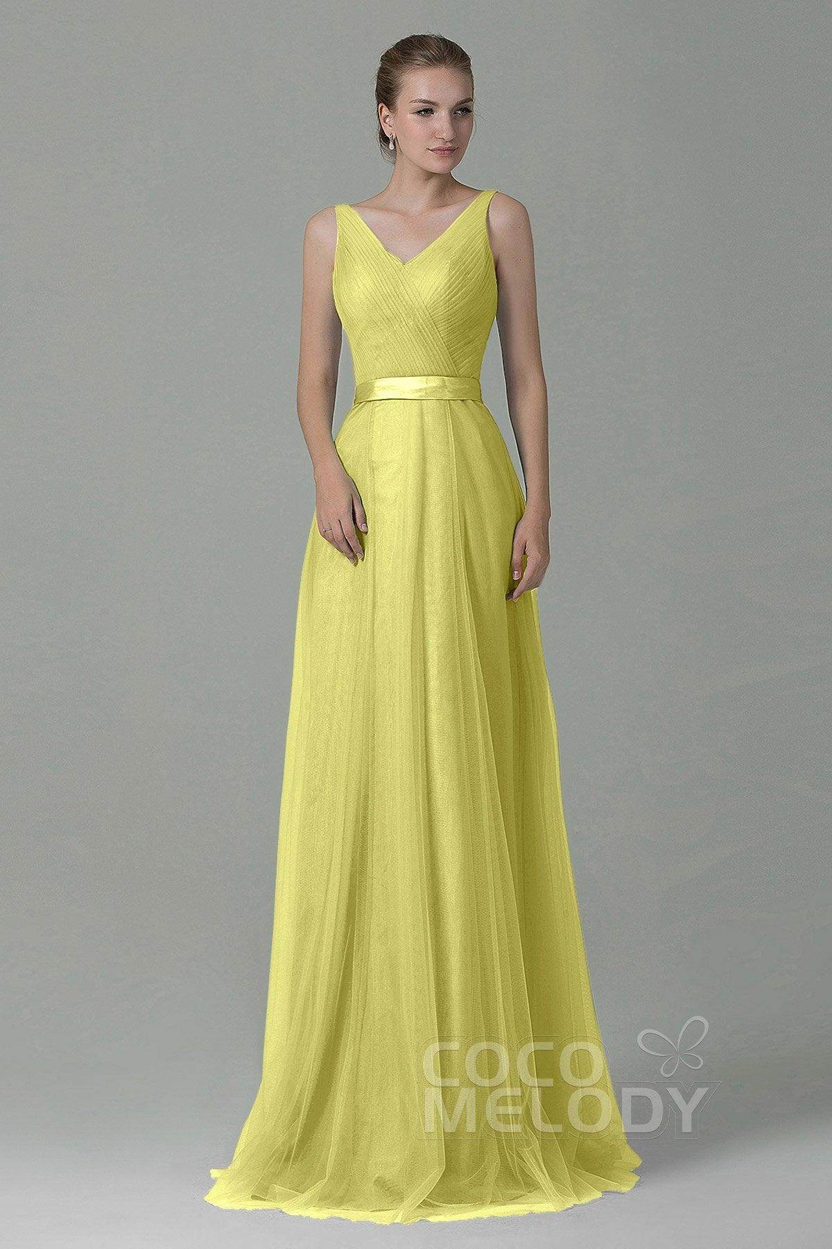 Sheath-Column Floor Length Tulle Bridesmaid Dress COZF1500F - COCOMELODY