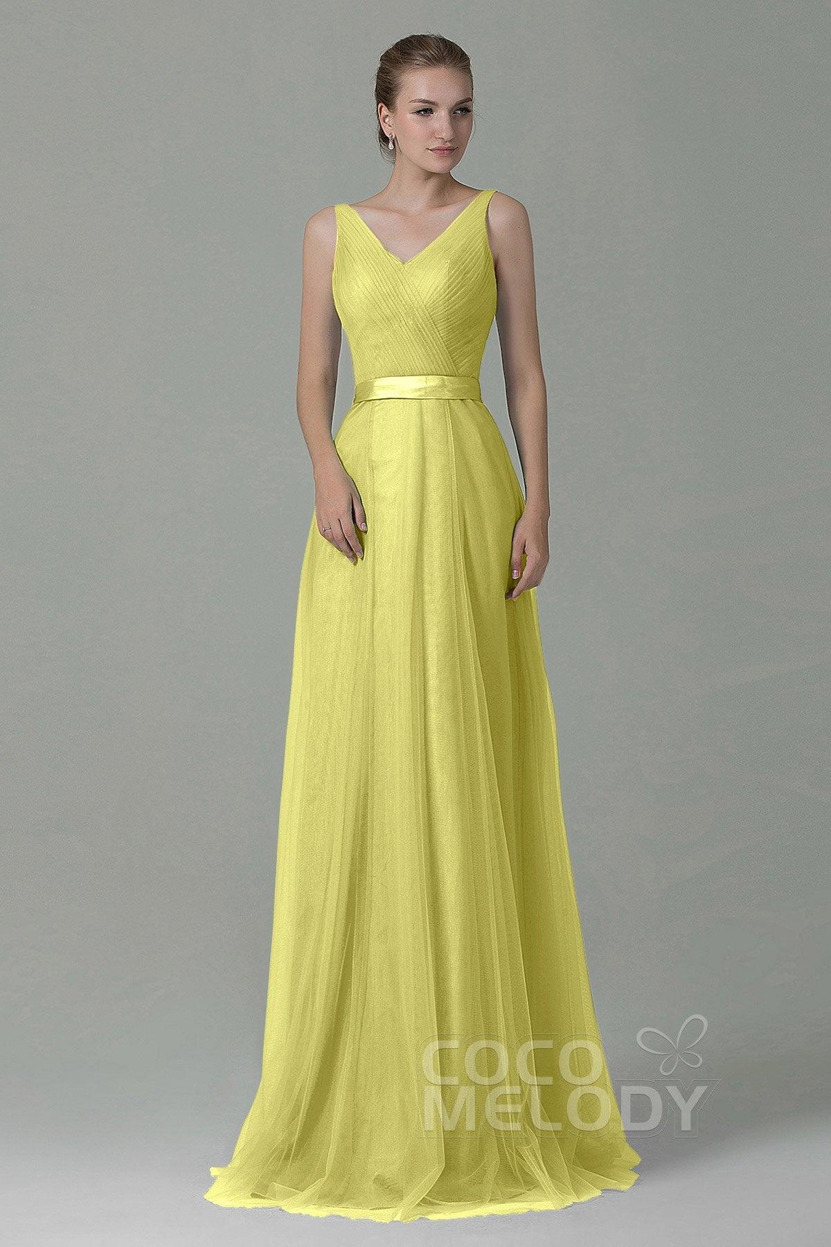 Sheath-Column Floor Length Tulle Bridesmaid Dress COZF1500F - COCOMELODY