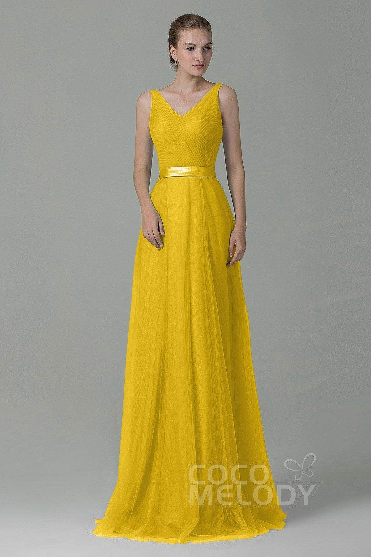 Sheath-Column Floor Length Tulle Bridesmaid Dress COZF1500F - COCOMELODY