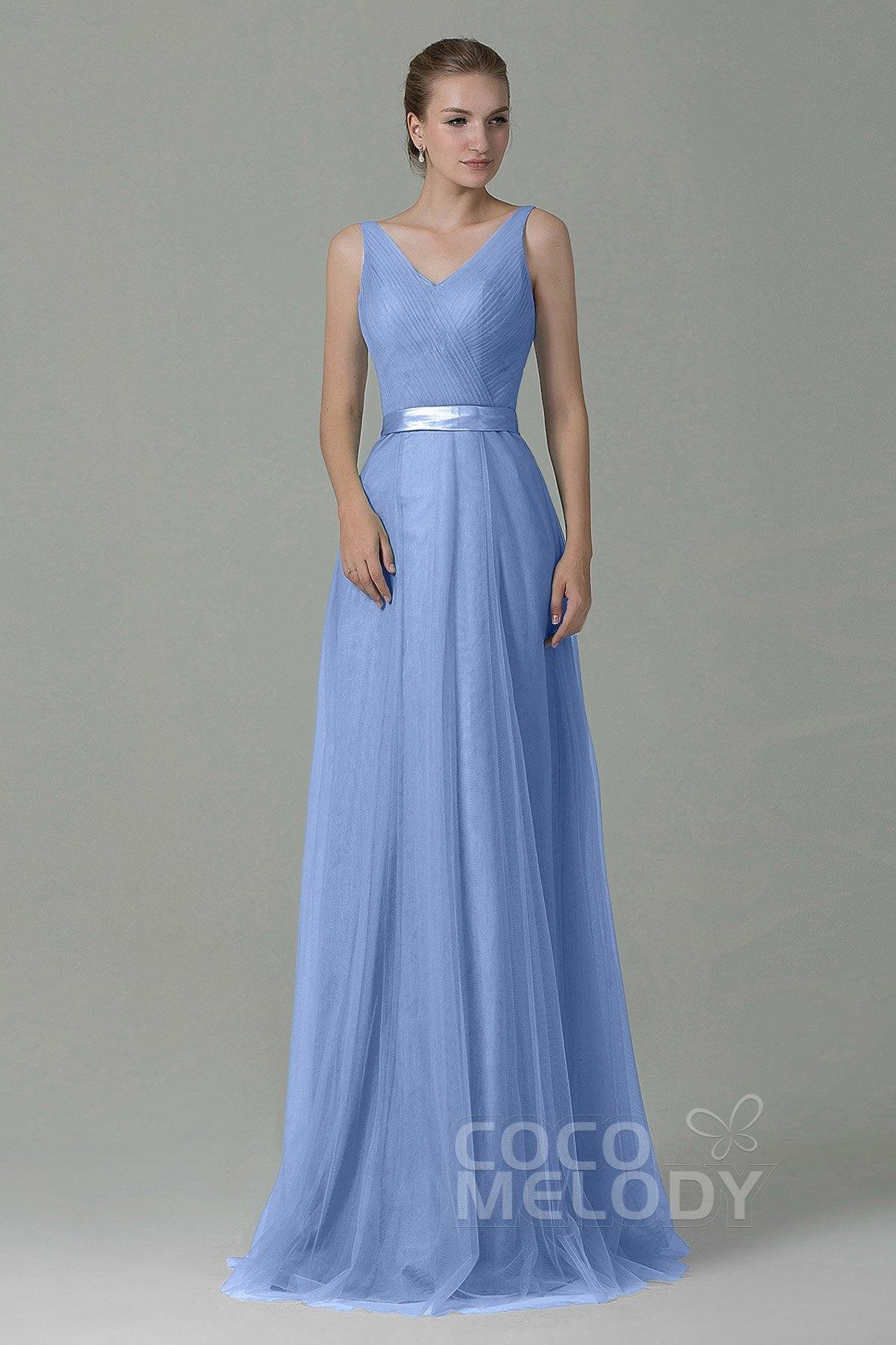 Sheath-Column Floor Length Tulle Bridesmaid Dress COZF1500F - COCOMELODY