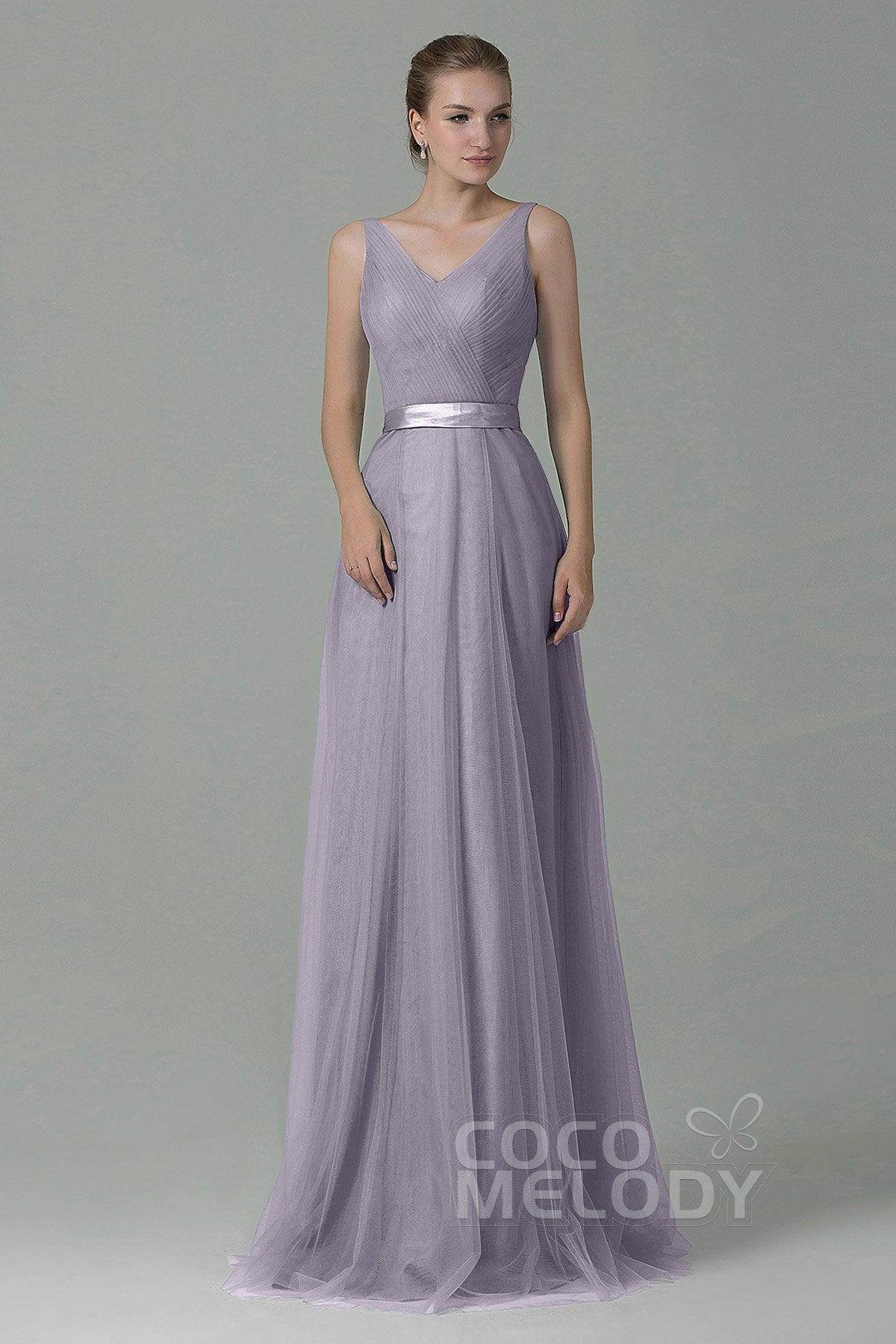 Sheath-Column Floor Length Tulle Bridesmaid Dress COZF1500F - COCOMELODY