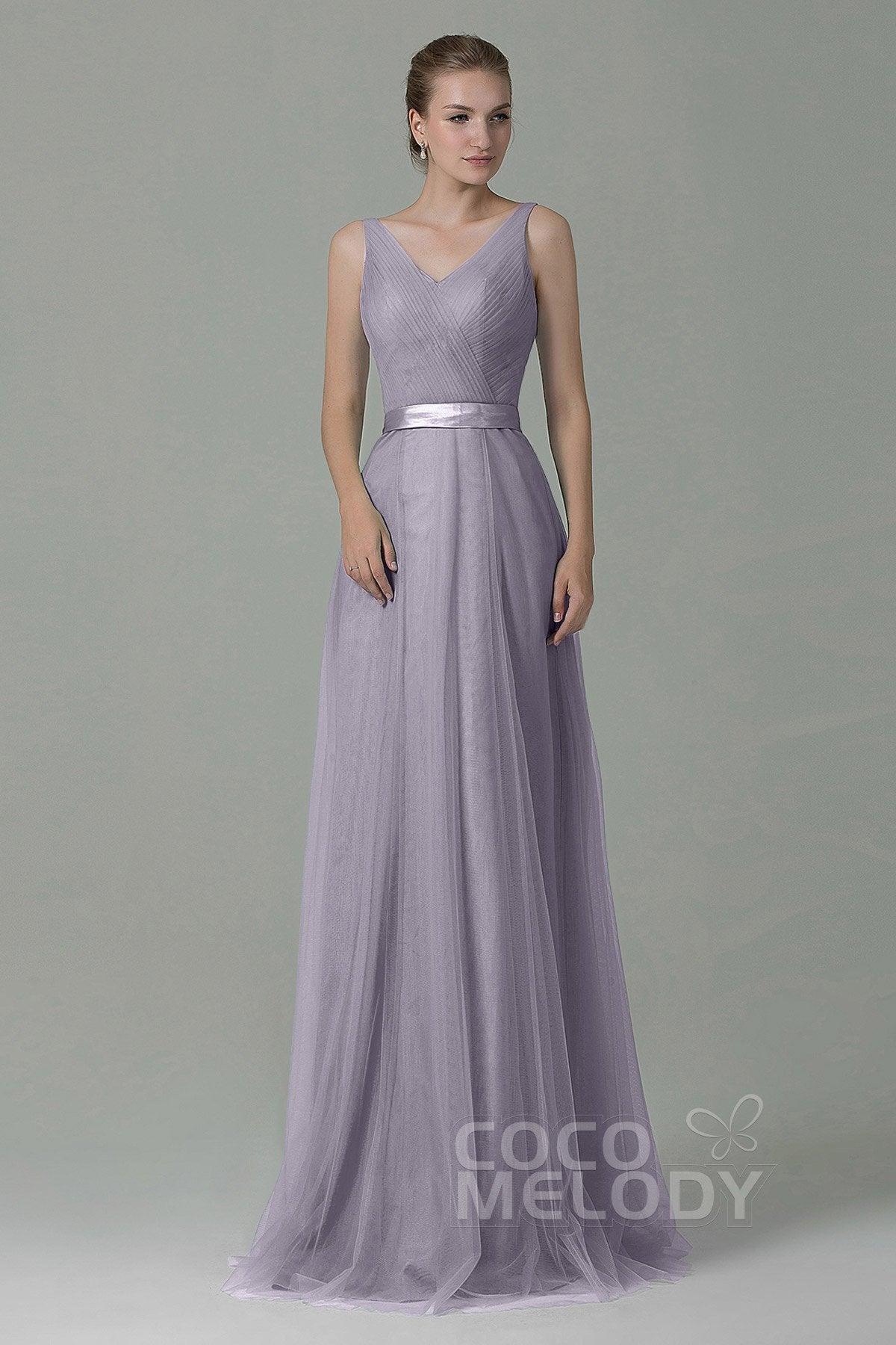 Sheath-Column Floor Length Tulle Bridesmaid Dress COZF1500F - COCOMELODY