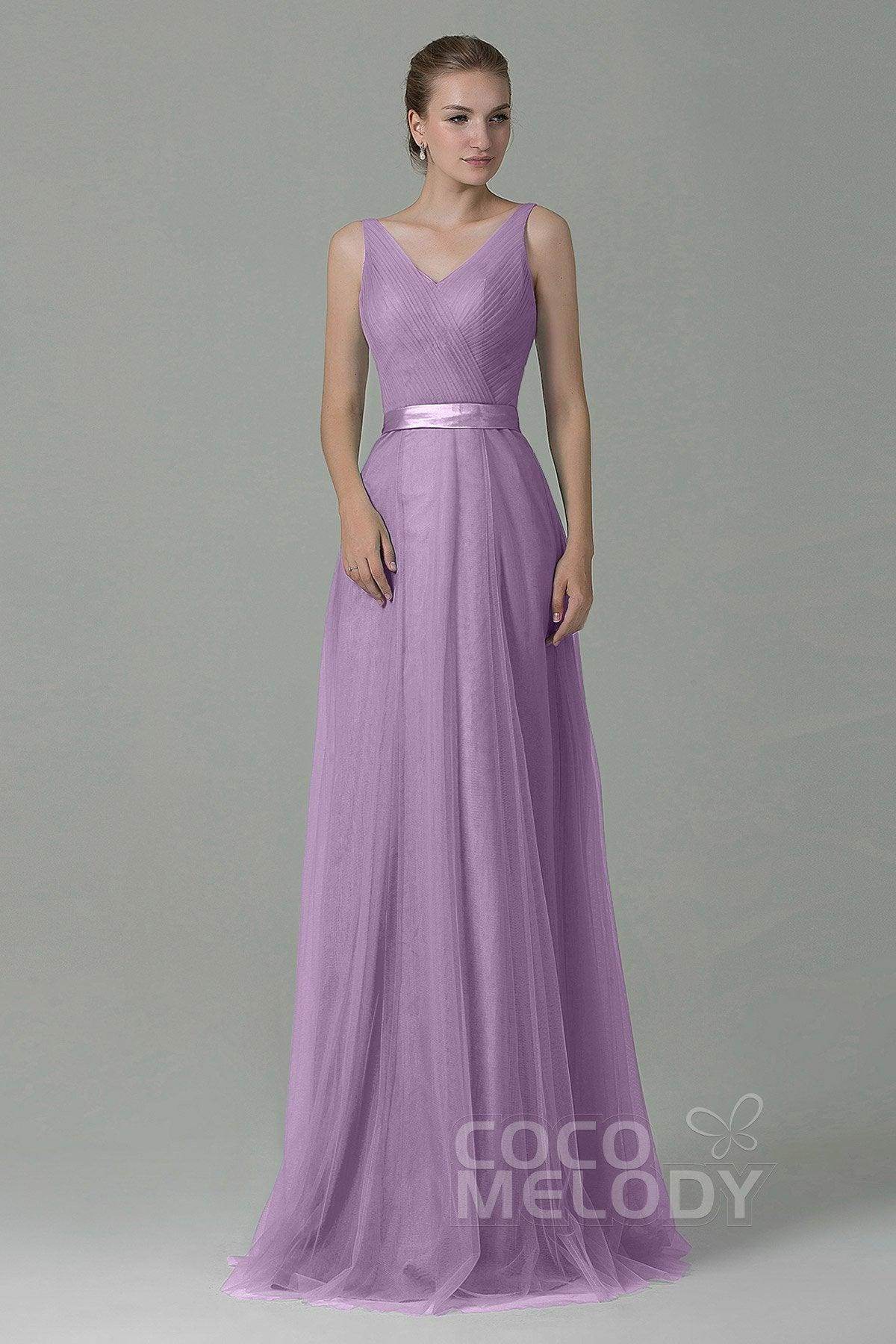 Sheath-Column Floor Length Tulle Bridesmaid Dress COZF1500F - COCOMELODY