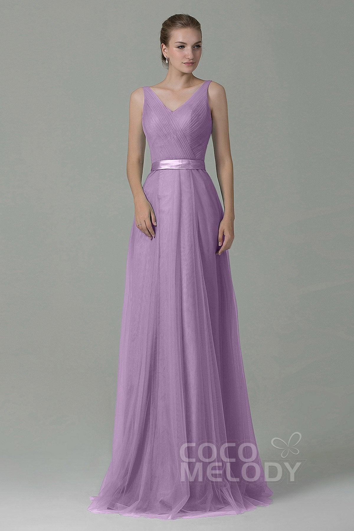 Sheath-Column Floor Length Tulle Bridesmaid Dress COZF1500F - COCOMELODY