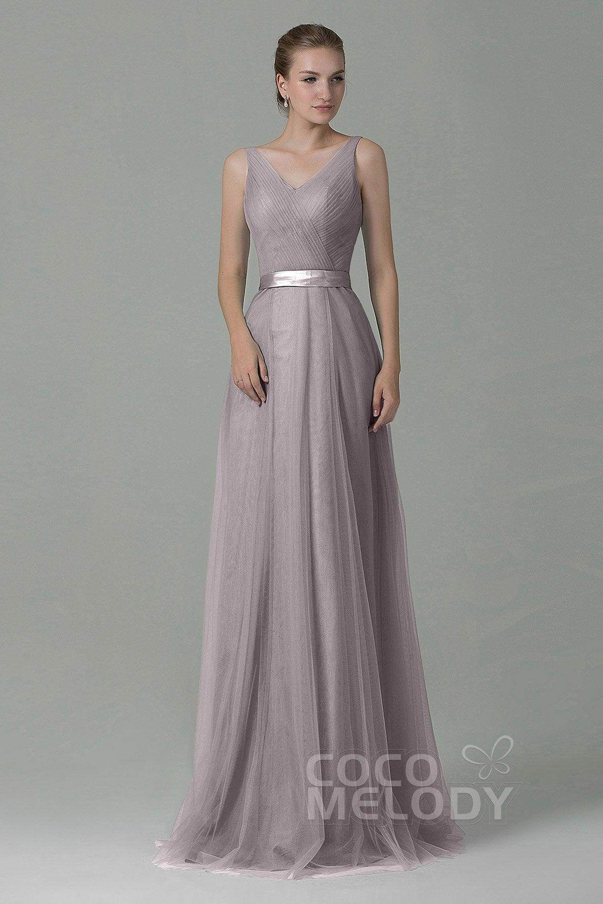 Sheath-Column Floor Length Tulle Bridesmaid Dress COZF1500F - COCOMELODY