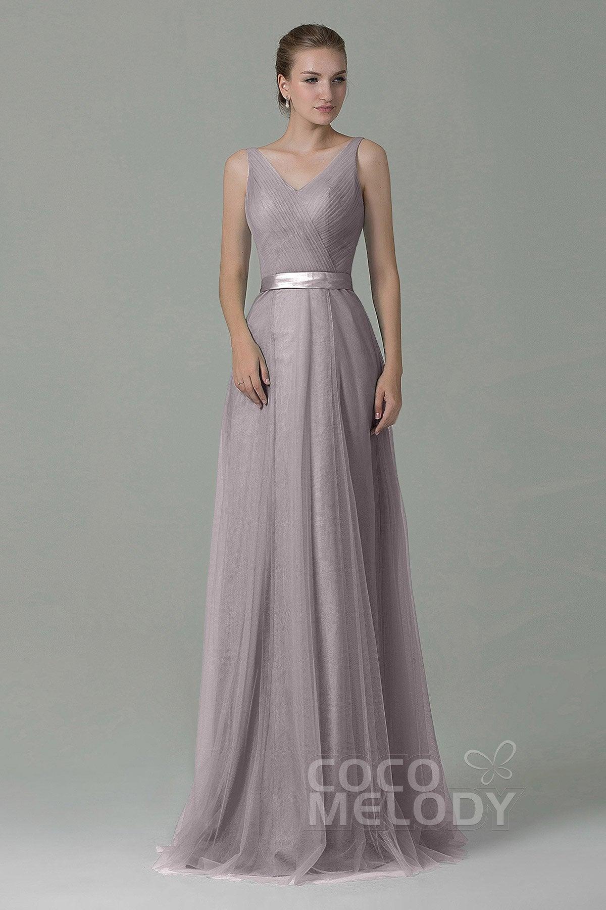 Sheath-Column Floor Length Tulle Bridesmaid Dress COZF1500F - COCOMELODY