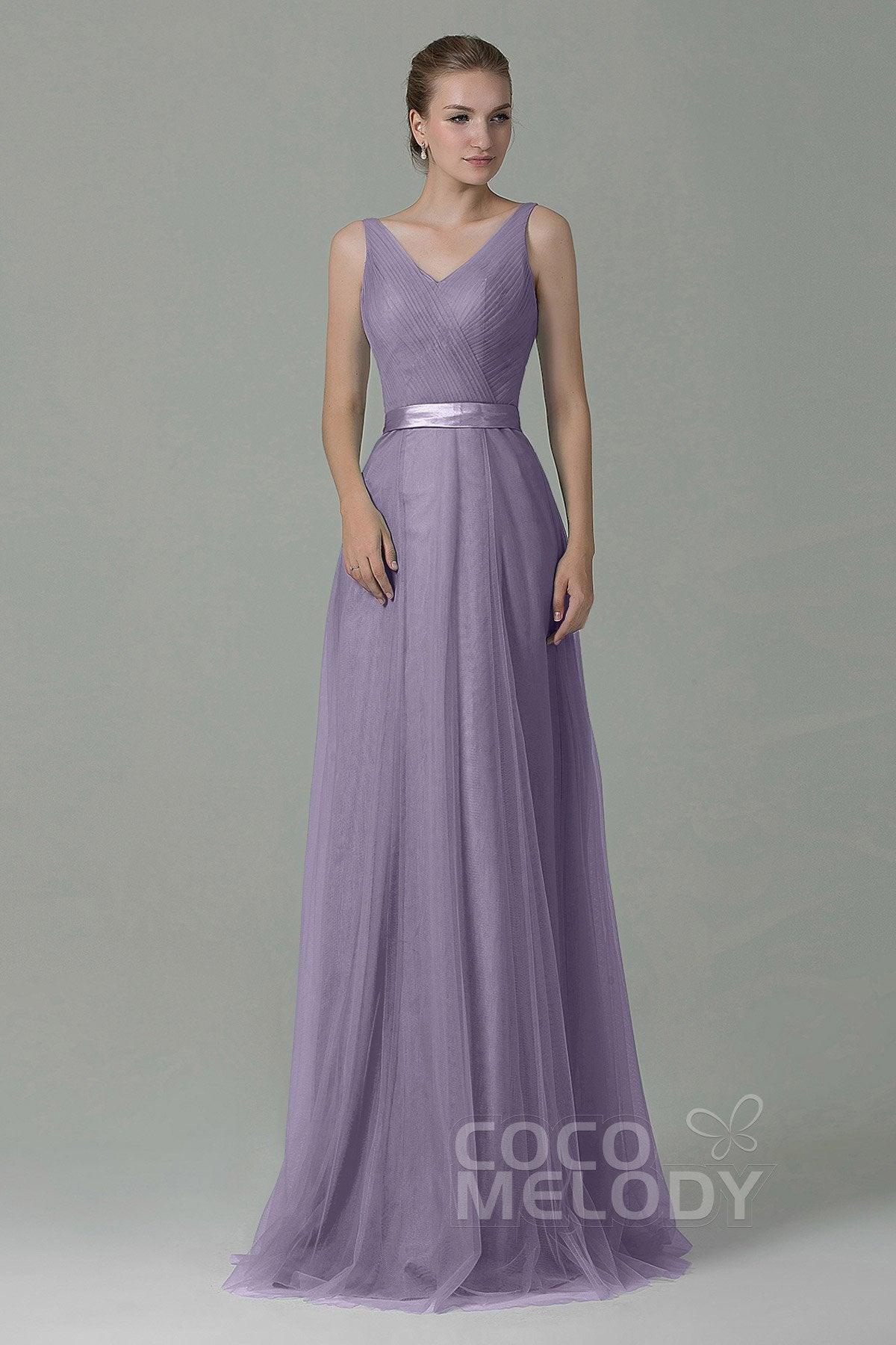Sheath-Column Floor Length Tulle Bridesmaid Dress COZF1500F - COCOMELODY