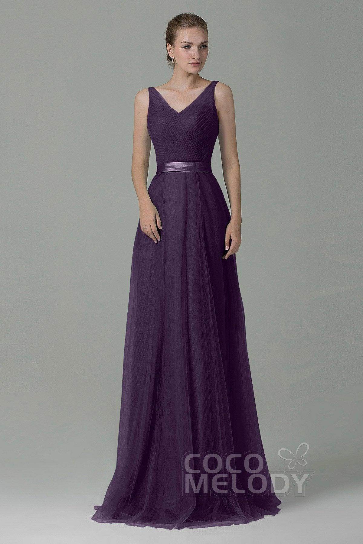 Sheath-Column Floor Length Tulle Bridesmaid Dress COZF1500F - COCOMELODY